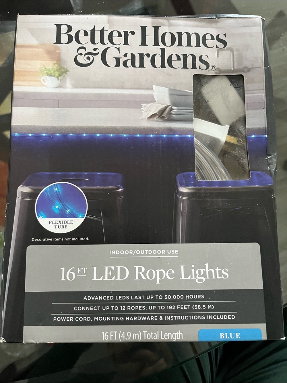 Better Homes And Gardens Blue LED Rope Lights - 16 ft Indoor/Outdoor Accent